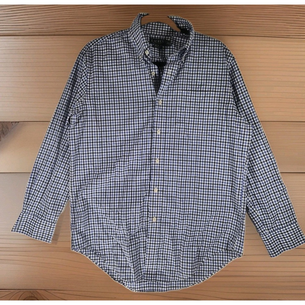 Lauren Ralph Lauren Mens 15.5 32/33 Blue Gingham Check Non Iron Dress Shirt